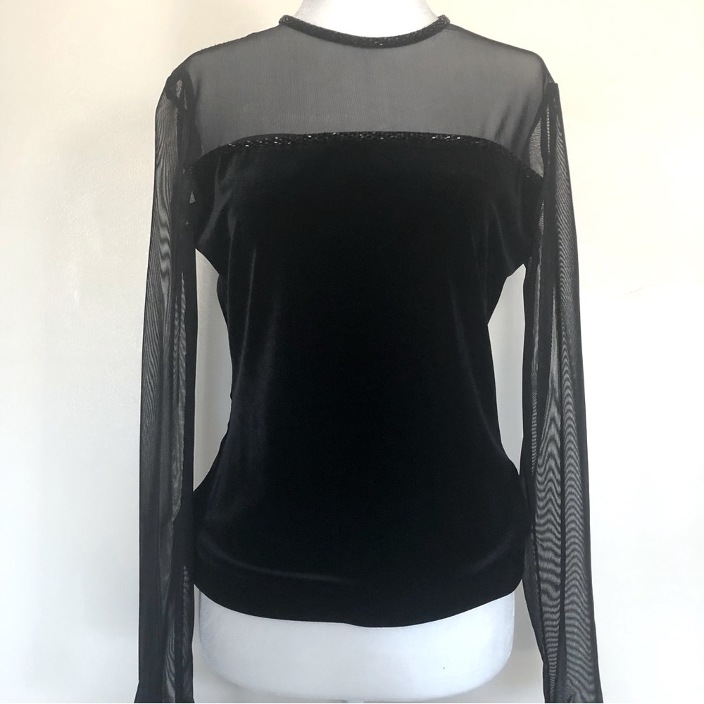 Sheer Velvet Top with Beaded Neckline